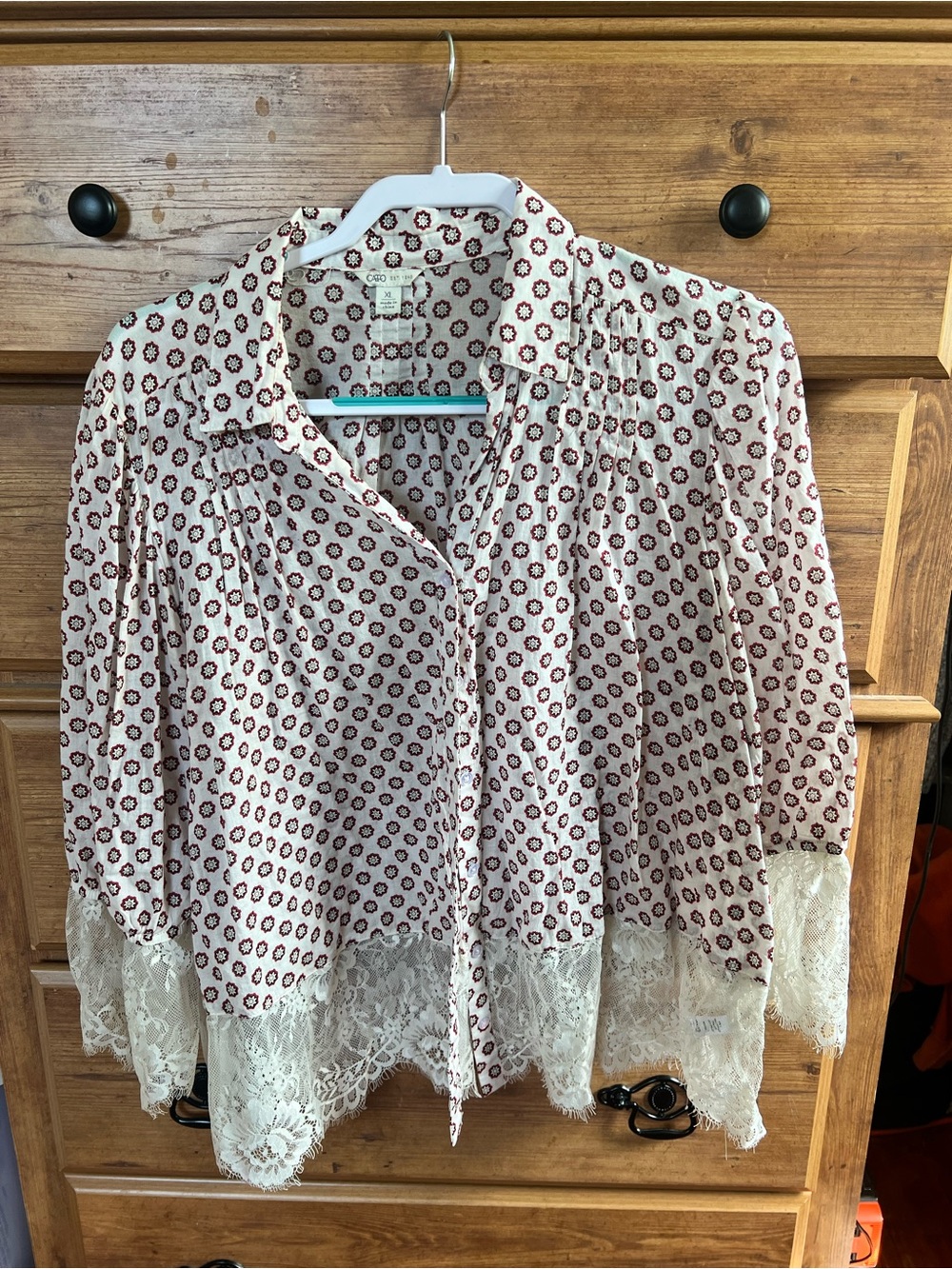 Cato Red and Black Medallion Print Cream Blouse